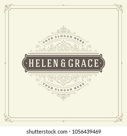 Ornament logo design template vector flourishes calligraphic vintage frame. Good for Luxury Crest, boutique brand, wedding shop, hotel sign.