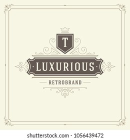 Ornament logo design template vector flourishes calligraphic vintage frame. Good for Luxury Crest, boutique brand, wedding shop, hotel sign.