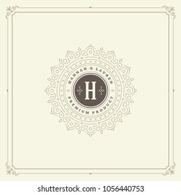 Ornament logo design template vector flourishes calligraphic vintage frame. Good for Luxury Crest, boutique brand, wedding shop, hotel sign.
