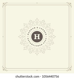 Ornament logo design template vector flourishes calligraphic vintage frame. Good for Luxury Crest, boutique brand, wedding shop, hotel sign.