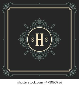 Ornament Logo Design Template Vector Decoration, Flourishes Calligraphic Elegant Royal Frame Lines. Good for Luxury Crest.