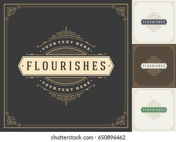 Ornament logo design template vector flourishes calligraphic decorations elegant royal frame lines. Good for Luxury Crest, boutique brand, wedding shop, hotel sign.