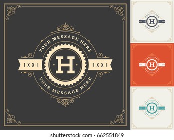Ornament logo design template vector flourishes calligraphic decorations elegant royal frame lines. Good for Luxury Crest, boutique brand, wedding shop, hotel sign.