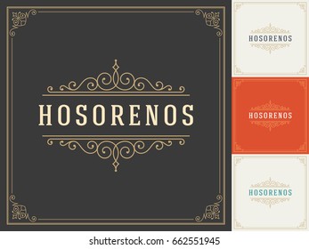 Ornament logo design template vector flourishes calligraphic decorations elegant royal frame lines. Good for Luxury Crest, boutique brand, wedding shop, hotel sign.