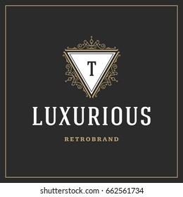 Ornament logo design template vector flourishes calligraphic decorations elegant royal lines. Good for Luxury Crest, boutique brand, wedding shop, hotel sign.