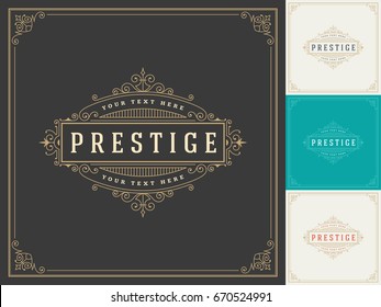 Ornament logo design template vector flourishes calligraphic decorations elegant royal frame lines. Good for Luxury Crest, boutique brand, wedding shop, hotel sign.