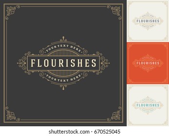 Ornament logo design template vector flourishes calligraphic decorations elegant royal frame lines. Good for Luxury Crest, boutique brand, wedding shop, hotel sign.