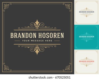 Ornament logo design template vector flourishes calligraphic decorations elegant royal frame lines. Good for Luxury Crest, boutique brand, wedding shop, hotel sign.