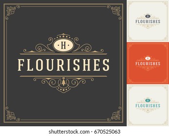 Ornament logo design template vector flourishes calligraphic decorations elegant royal frame lines. Good for Luxury Crest, boutique brand, wedding shop, hotel sign.