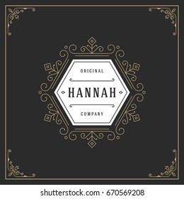 Ornament logo design template vector flourishes calligraphic decorations elegant royal lines. Good for Luxury Crest, boutique brand, wedding shop, hotel sign.