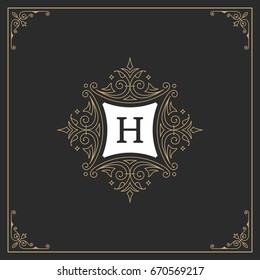 Ornament logo design template vector flourishes calligraphic decorations elegant royal lines. Good for Luxury Crest, boutique brand, wedding shop, hotel sign.