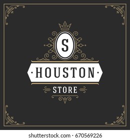Ornament logo design template vector flourishes calligraphic decorations elegant royal lines. Good for Luxury Crest, boutique brand, wedding shop, hotel sign.