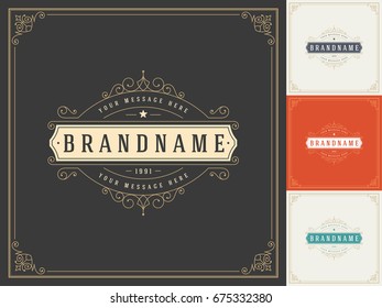 Ornament logo design template vector flourishes calligraphic decorations elegant royal frame lines. Good for Luxury Crest, boutique brand, wedding shop, hotel sign.