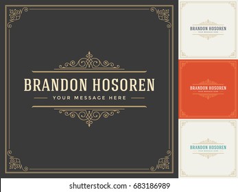 Ornament Logo Design Template Vector Flourishes Calligraphic Decorations Elegant Royal Frame Lines. Good For Luxury Crest, Boutique Brand, Wedding Shop, Hotel Sign.