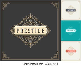 Ornament logo design template vector flourishes calligraphic decorations elegant royal frame lines. Good for Luxury Crest, boutique brand, wedding shop, hotel sign.