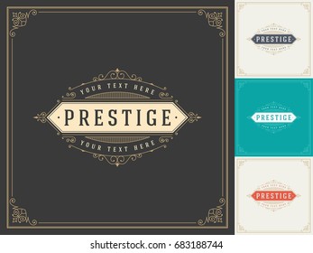 Ornament logo design template vector flourishes calligraphic decorations elegant royal frame lines. Good for Luxury Crest, boutique brand, wedding shop, hotel sign.