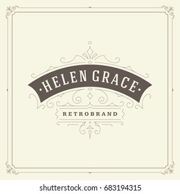 Ornament logo design template vector flourishes calligraphic decorations elegant royal lines. Good for Luxury Crest, boutique brand, wedding shop, hotel sign.