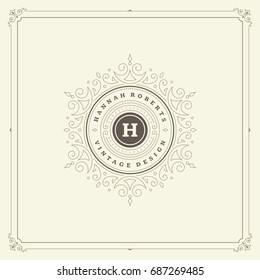 Ornament logo design template vector flourishes calligraphic vintage frame. Good for Luxury Crest, boutique brand, wedding shop, hotel sign.
