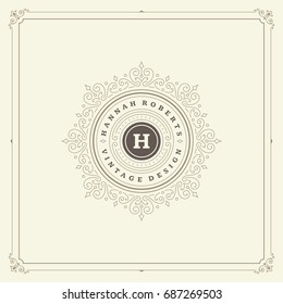 Ornament logo design template vector flourishes calligraphic vintage frame. Good for Luxury Crest, boutique brand, wedding shop, hotel sign.
