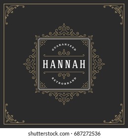 Ornament logo design template vector flourishes calligraphic vintage frame. Good for Luxury Crest, boutique brand, wedding shop, hotel sign.