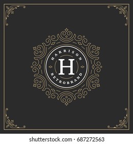 Ornament logo design template vector flourishes calligraphic vintage frame. Good for Luxury Crest, boutique brand, wedding shop, hotel sign.