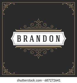 Ornament logo design template vector flourishes calligraphic vintage frame. Good for Luxury Crest, boutique brand, wedding shop, hotel sign.