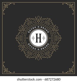 El vectorial de diseño del logotipo de ornamento florece en el marco de la cosecha caligráfica. Ideal para el Luxury Crest, marca boutique, tienda de bodas, firma de hotel.