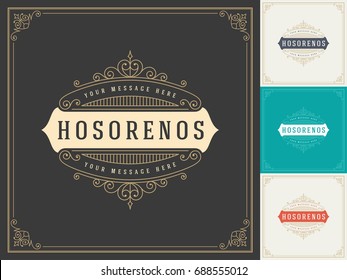 Ornament logo design template vector flourishes calligraphic decorations elegant royal frame lines. Good for luxury crest, boutique brand, wedding shop, hotel sign.