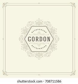 Ornament logo design template vector flourishes calligraphic vintage frame. Good for Luxury Crest, boutique brand, wedding shop, hotel sign.