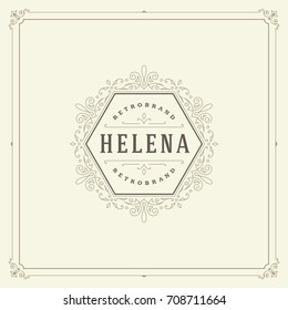 Ornament logo design template vector flourishes calligraphic vintage frame. Good for Luxury Crest, boutique brand, wedding shop, hotel sign.