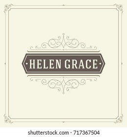 Ornament logo design template vector flourishes calligraphic vintage frame. Good for Luxury Crest, boutique brand, wedding shop, hotel sign.