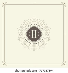 Ornament logo design template vector flourishes calligraphic vintage frame. Good for Luxury Crest, boutique brand, wedding shop, hotel sign.