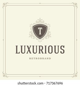 Ornament logo design template vector flourishes calligraphic vintage frame. Good for Luxury Crest, boutique brand, wedding shop, hotel sign.