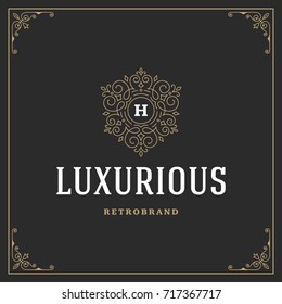 Ornament logo design template vector flourishes calligraphic vintage frame. Good for Luxury Crest, boutique brand, wedding shop, hotel sign.