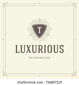 Ornament logo design template vector flourishes calligraphic vintage frame. Good for Luxury Crest, boutique brand, wedding shop, hotel sign.