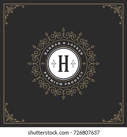 Ornament logo design template vector flourishes calligraphic vintage frame. Good for Luxury Crest, boutique brand, wedding shop, hotel sign.