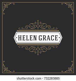 Ornament logo design template vector flourishes calligraphic vintage frame. Good for Luxury Crest, boutique brand, wedding shop, hotel sign.