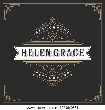 Ornament logo design template vector flourishes calligraphic vintage frame. Good for Luxury Crest, boutique brand, wedding shop, hotel sign.
