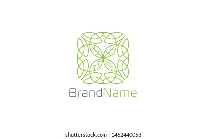 Ornament logo formed seamless leaf in green color