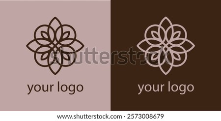 ornament logo, pattern, exquisite logo, flower logo on beige and brown background, logo set