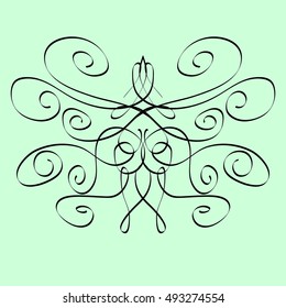 Ornament made of calligraphic elements, lines and swirls. Symmetric butterfly
