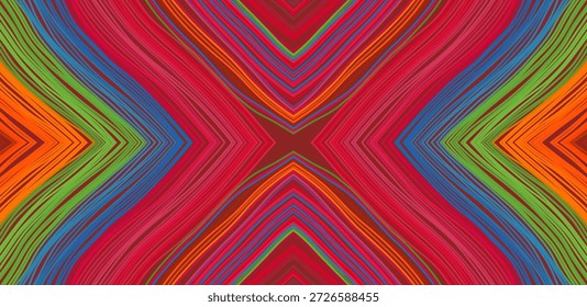 Ein Ornament aus farbigen Seidenfäden in Form einer X. Geometrischen Tapete. Streifen. Illustration für Broschüre, Poster, Umschlag, Karte, Präsentation, Flyer oder Banner.