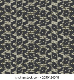 Ornamento hecho de puntos, zigzags y algunos eyelets alineados. Diseño textil negro y gris.