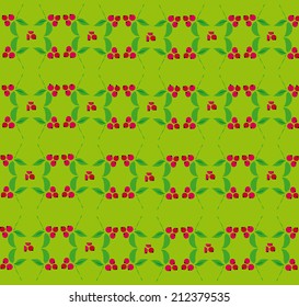 Ornament made from natural items (berries and leaves)on a green background
