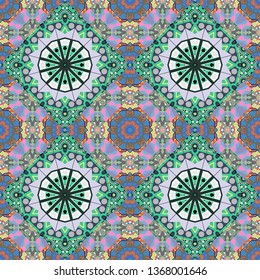 Ornament made of various gray, green and blue shapes. Gift wrapping paper. Random layout. Seamless abstract vector geometric pattern. Bed sheets and interior.