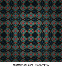 Ornament made of various green, gray and blue shapes. Bed sheets and interior. Random layout. Gift wrapping paper. Seamless abstract vector geometric pattern.