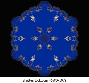 Ornament mandala on dark blue background. Abstract pattern openwork oriental pattern on black