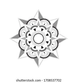 Ornament Mandala Vector  black and white hand drawn. Beautiful element round pattern for decorative style