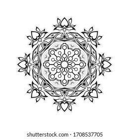 Ornament Mandala Vector  black and white hand drawn. Beautiful element round pattern for decorative style