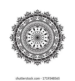 Ornament Mandala Vector black and white hand drawn. Beautiful element round pattern for decorative style